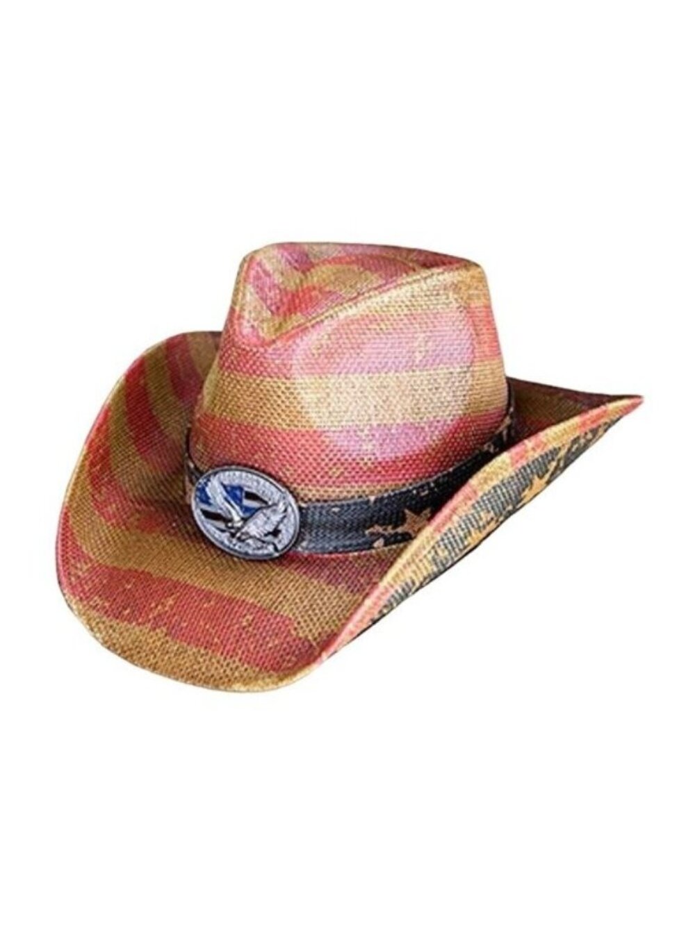 Distressed Vintage Style American Flag Cowboy Hat With Shapeable Brim